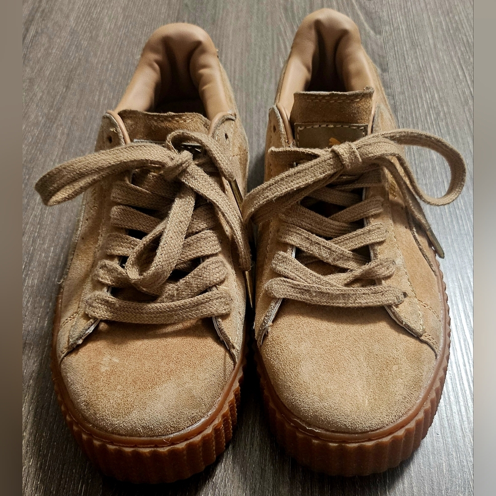 Womens Puma Tan Suede Platform Sneakers Size 6
